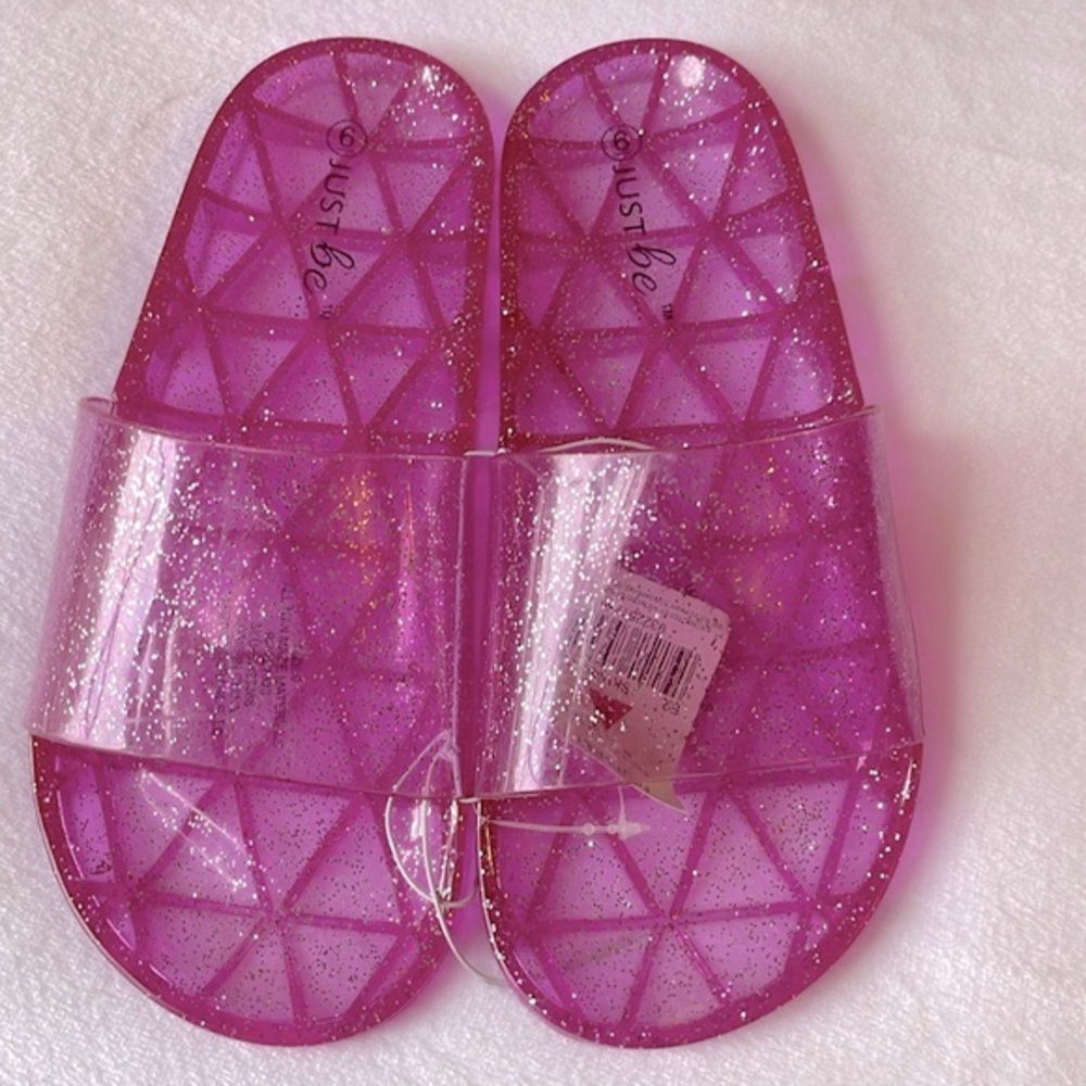 Pink Glitter Jelly Slides, Size 6, NWT